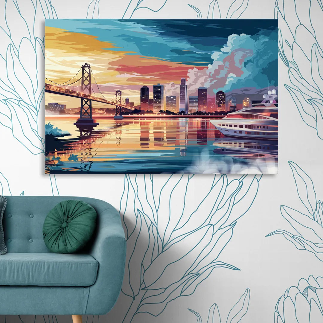 Oakland Waterfront Charm Living Room - Canvas Wall Art