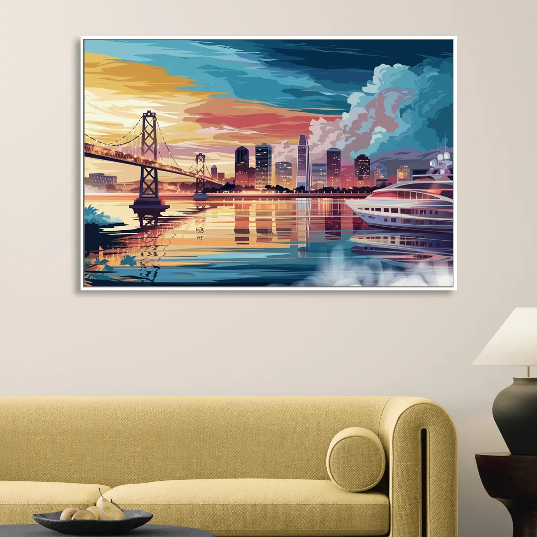 Oakland Waterfront Charm Living Room - White Canvas Wall Art