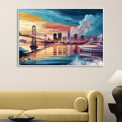 Oakland Waterfront Charm Living Room - White Canvas Wall Art