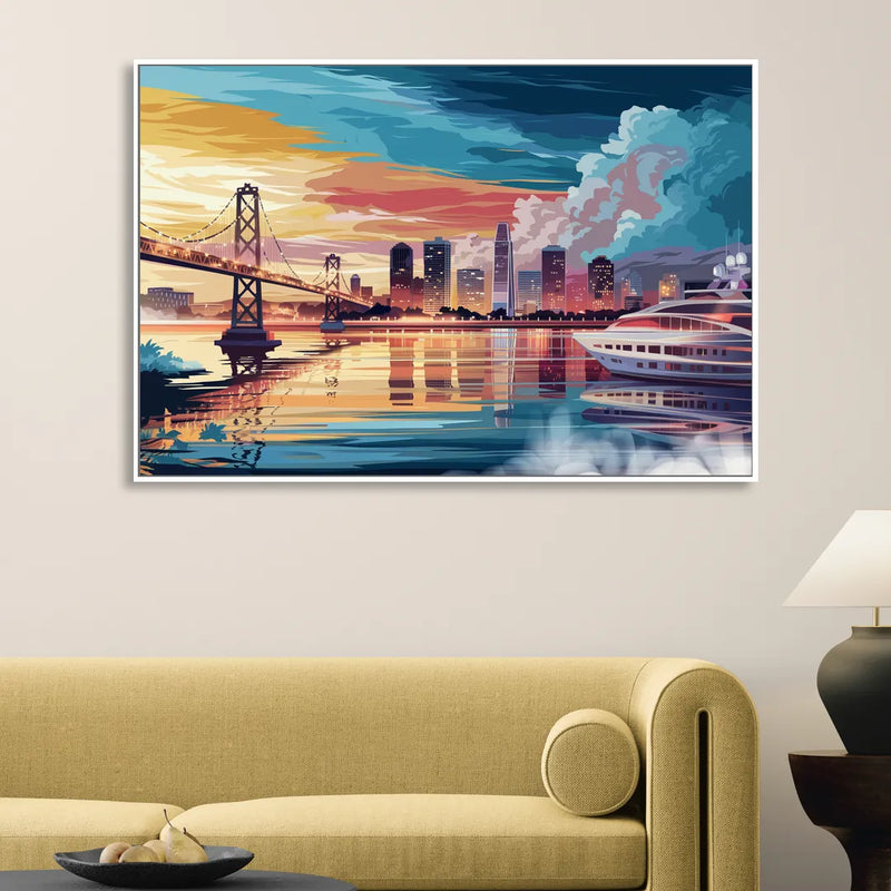 Oakland Waterfront Charm Living Room - White Canvas Wall Art