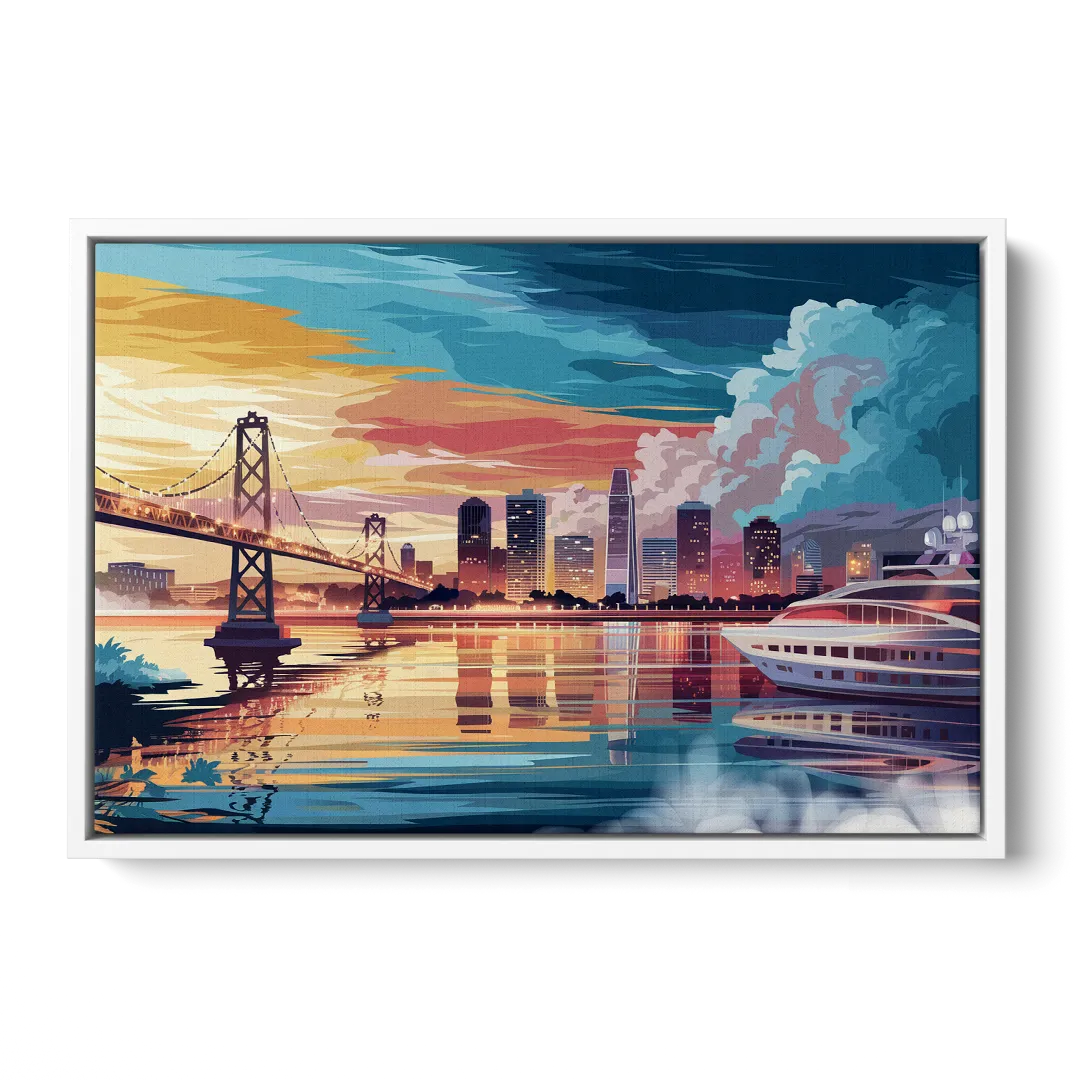 Oakland Waterfront Charm Front - White Canvas Wall Art