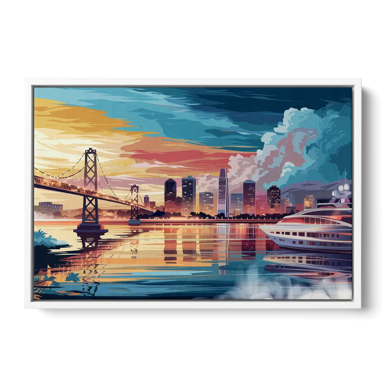 Oakland Waterfront Charm Front - White Canvas Wall Art