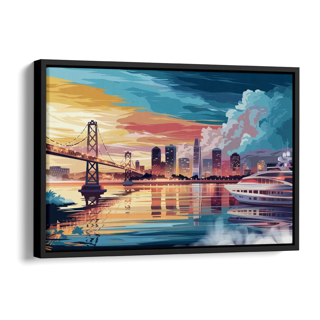 Oakland Waterfront Charm Side - Black Canvas Wall Art