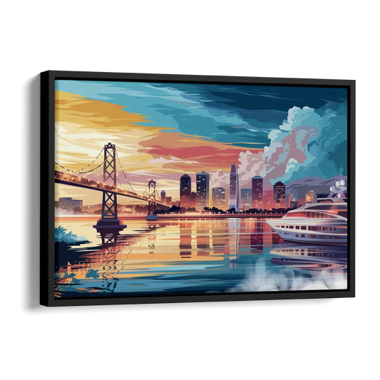 Oakland Waterfront Charm Side - Black Canvas Wall Art