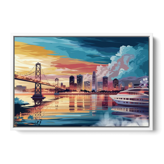 Oakland Waterfront Charm - White Framed Canvas Wall Art - Front