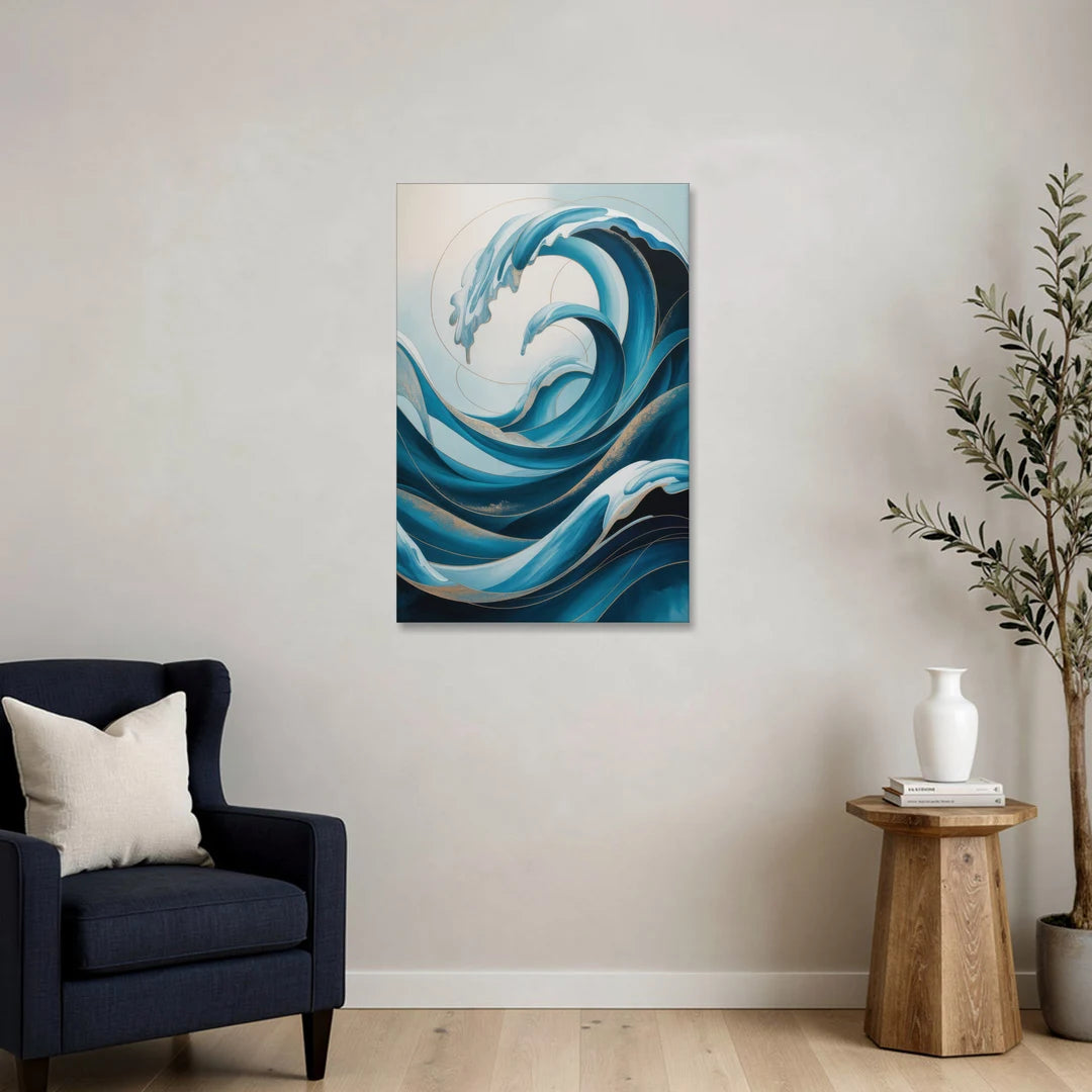 Ocean Currents Blue Abstract - Canvas Wall Art - Sofa - 24x36