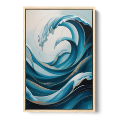 Ocean Currents Blue Abstract - Oak Framed Canvas Wall Art - Front