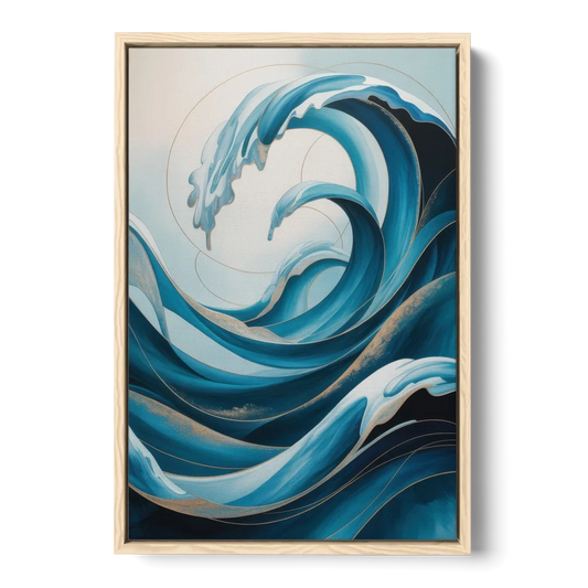 Ocean Currents Blue Abstract - Oak Framed Canvas Wall Art - Front
