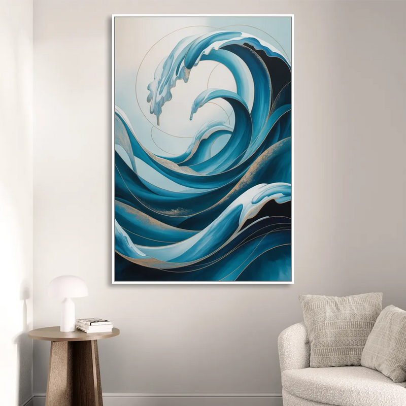 Ocean Currents Blue Abstract Sitting Room - White Canvas Wall Art