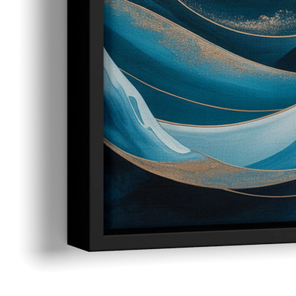 Ocean Currents Blue Abstract - Close-Up Black Frame Canvas