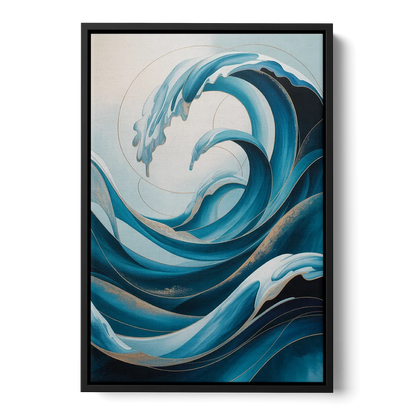 Ocean Currents Blue Abstract Front - Black Canvas Wall Art
