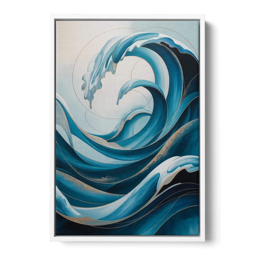 Ocean Currents Blue Abstract Front - White Canvas Wall Art