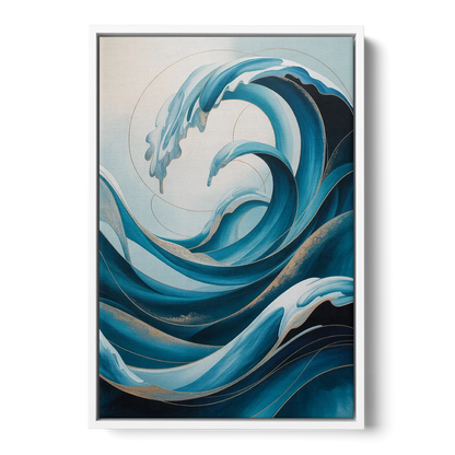 Ocean Currents Blue Abstract Front - White Canvas Wall Art