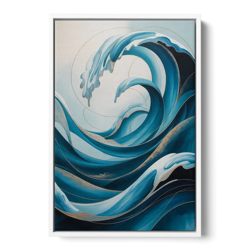 Ocean Currents Blue Abstract Front - White Canvas Wall Art