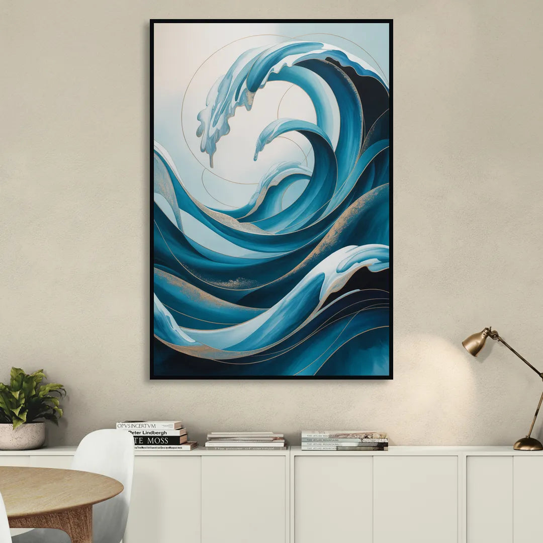 Ocean Currents Blue Abstract Sitting Room - Black Canvas Wall Art