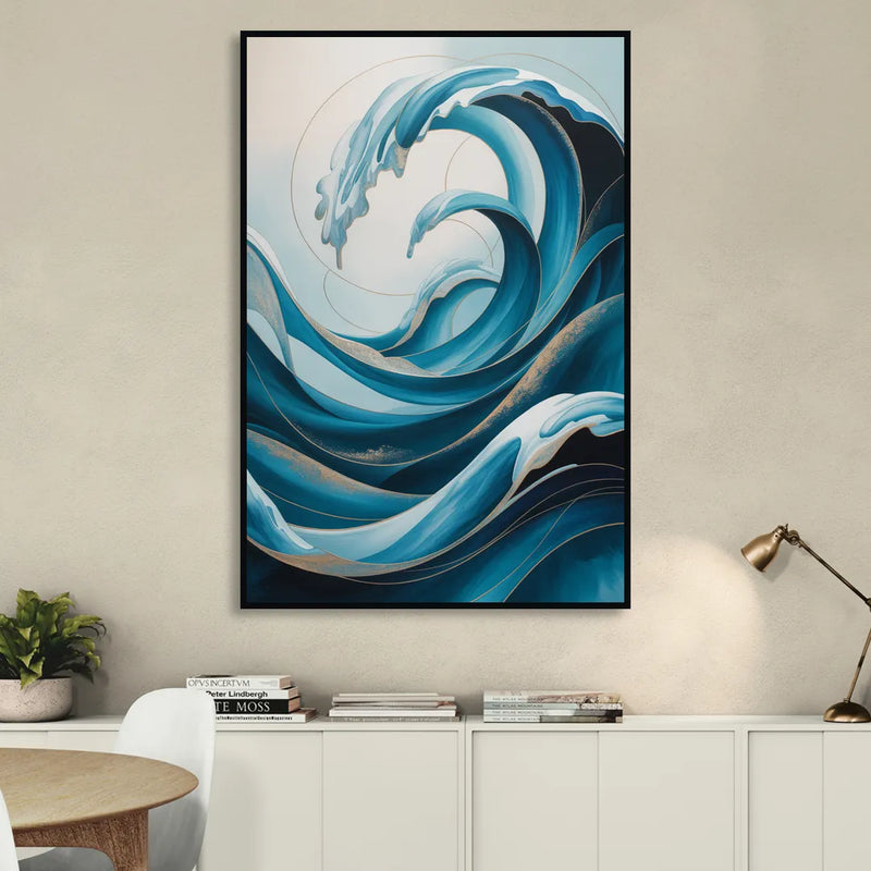 Ocean Currents Blue Abstract Sitting Room - Black Canvas Wall Art