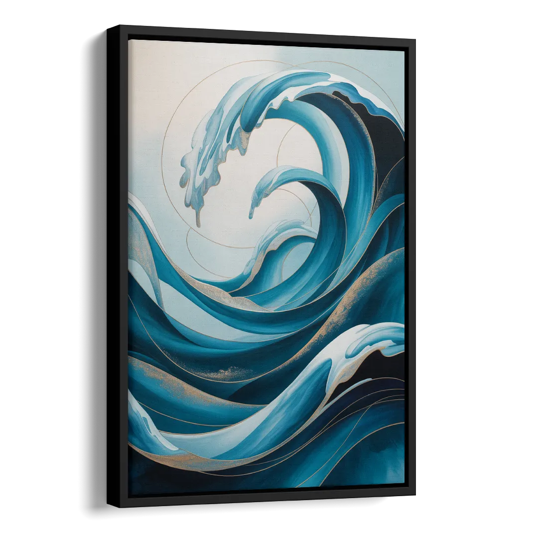 Ocean Currents Blue Abstract Side - Black Canvas Wall Art
