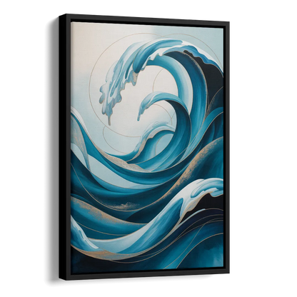 Ocean Currents Blue Abstract Side - Black Canvas Wall Art