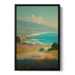 Ocean Painting of a Sardinian Coast Road - Black Framed Canvas Wall Art - Front