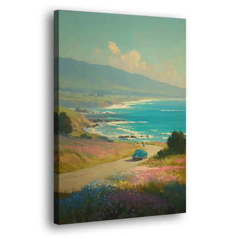 Ocean Painting of a Sardinian Coast Road - Canvas Wall Art - Side