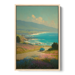 Ocean Painting of a Sardinian Coast Road - Oak Framed Canvas Wall Art - Front