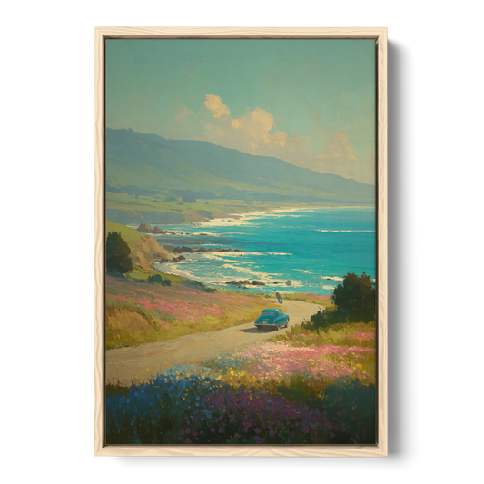 Ocean Painting of a Sardinian Coast Road - Oak Framed Canvas Wall Art - Front