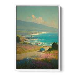 Ocean Painting of a Sardinian Coast Road - White Framed Canvas Wall Art - Front