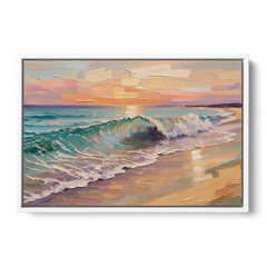 Ocean Wave Painting of a Sunset Curl - White Framed Canvas Wall Art - Front
