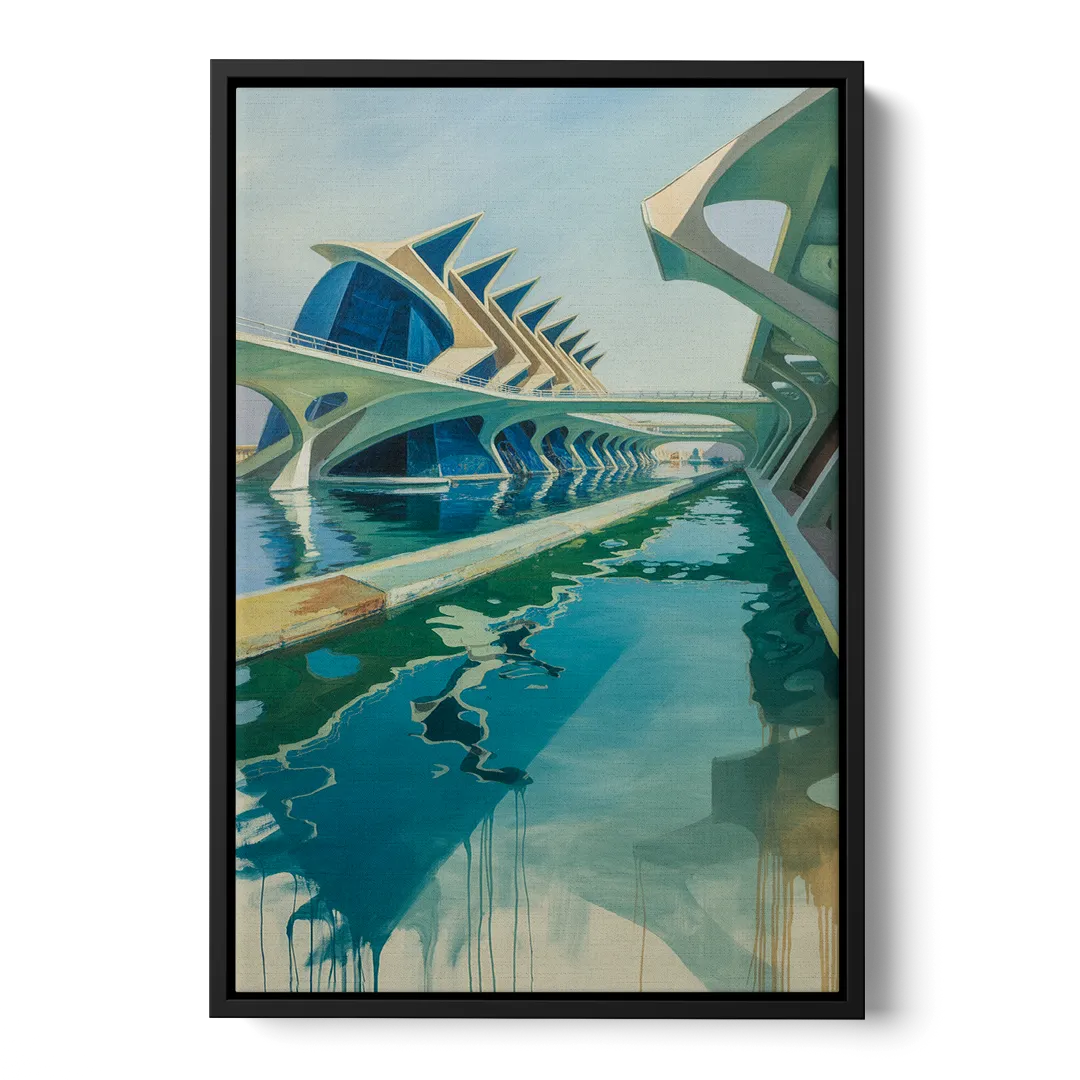 Oceanografic Valencia Front - Black Canvas Wall Art