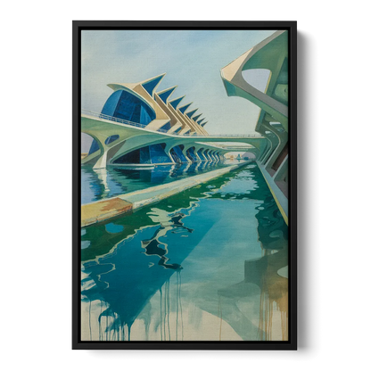 Oceanografic Valencia Front - Black Canvas Wall Art