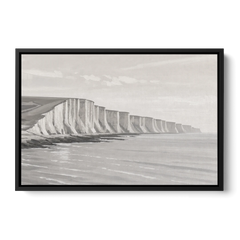 Office Art Prints Chalk Cliffs Above a Calm Sea - Black Framed Canvas Wall Art - Front