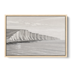 Office Art Prints Chalk Cliffs Above a Calm Sea - Oak Framed Canvas Wall Art - Front