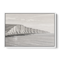 Office Art Prints Chalk Cliffs Above a Calm Sea - White Framed Canvas Wall Art - Front