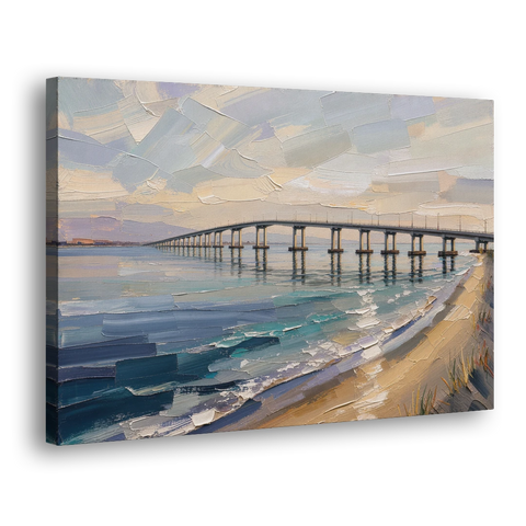 Office Canvas Wall Art of a Long Bay Bridge - Canvas Wall Art - Side