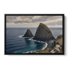 Office Paintings Basalt Sea Stacks Off the Cliff - Black Framed Canvas Wall Art - Front