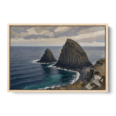 Office Paintings Basalt Sea Stacks Off the Cliff - Oak Framed Canvas Wall Art - Front