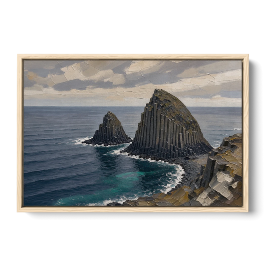 Office Paintings Basalt Sea Stacks Off the Cliff - Oak Framed Canvas Wall Art - Front