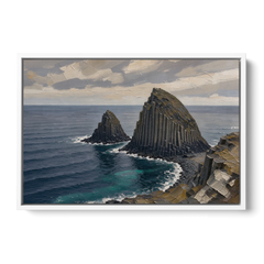 Office Paintings Basalt Sea Stacks Off the Cliff - White Framed Canvas Wall Art - Front