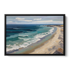 Office Wall Decor with Surf Curving Along Sand - Black Framed Canvas Wall Art - Front