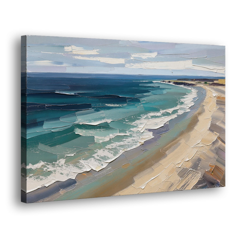 Office Wall Decor with Surf Curving Along Sand - Canvas Wall Art - Side