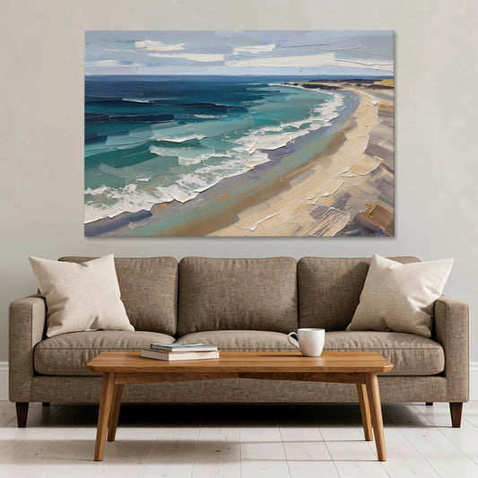 Office Wall Decor with Surf Curving Along Sand - Canvas Wall Art - Sofa - 60x40