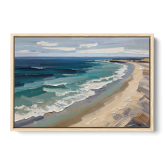 Office Wall Decor with Surf Curving Along Sand - Oak Framed Canvas Wall Art - Front