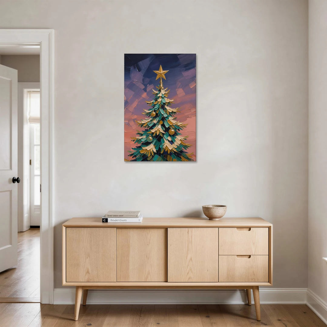 Oil Painting Christmas Tree at Violet Twilight - Canvas Wall Art - Coffee Table - 24x36