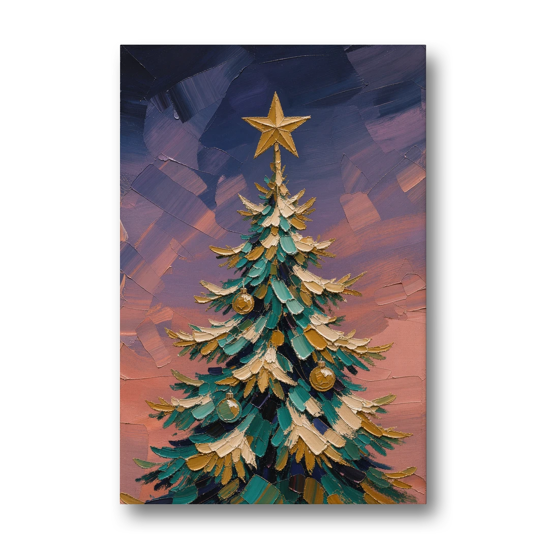 Oil Painting Christmas Tree at Violet Twilight - Canvas Wall Art - Front