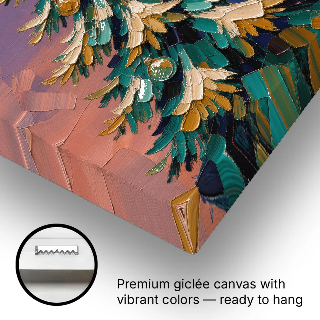 Oil Painting Christmas Tree at Violet Twilight - Canvas Wall Art - Gallery Wrap Corner
