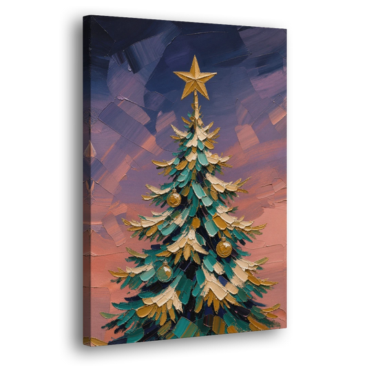 Oil Painting Christmas Tree at Violet Twilight - Canvas Wall Art - Side