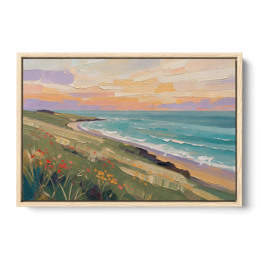 Oil Painting Landscape Canvas of a Sage Headland - Oak Framed Canvas Wall Art - Front