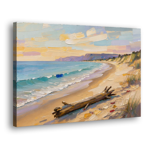 Oil Painting of Beach and Lone Driftwood - Canvas Wall Art - Side