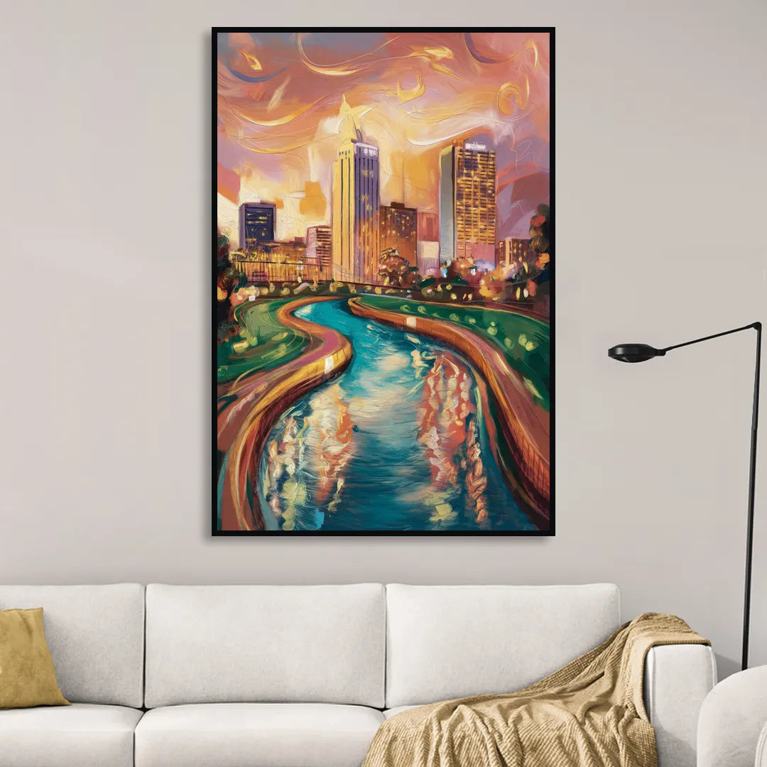 Oklahoma City Bricktown Canal Sitting Room - Black Canvas Wall Art