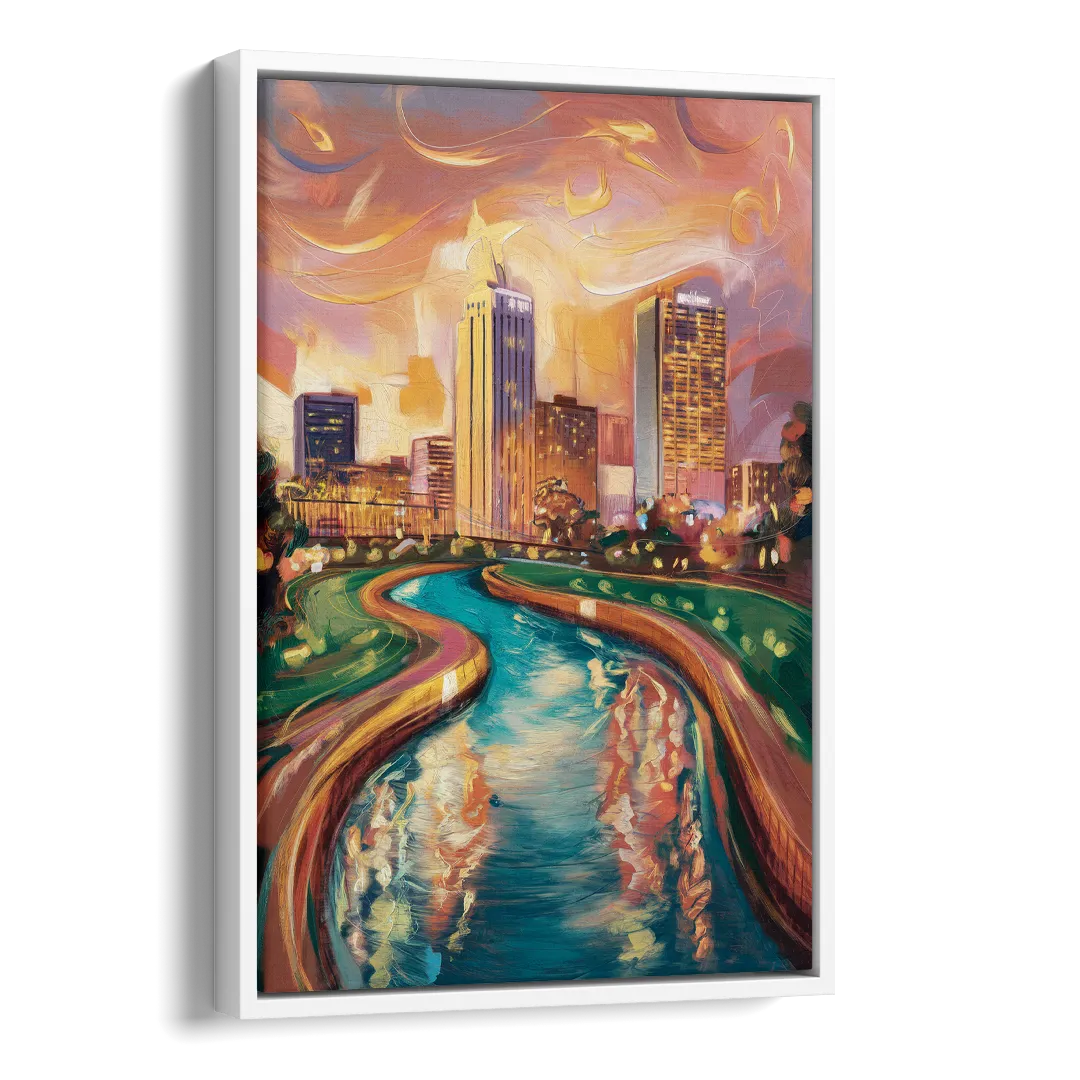 Oklahoma City Bricktown Canal Side - White Canvas Wall Art